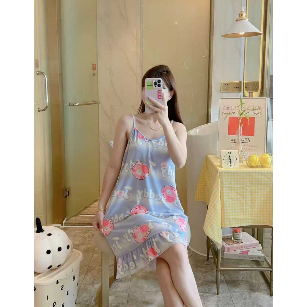 Daster Piyama Baju Tidur Wanita Mini Dress Tanktop Cup Bra Dress Rumah Dress Tidur Daster Dress Sexy