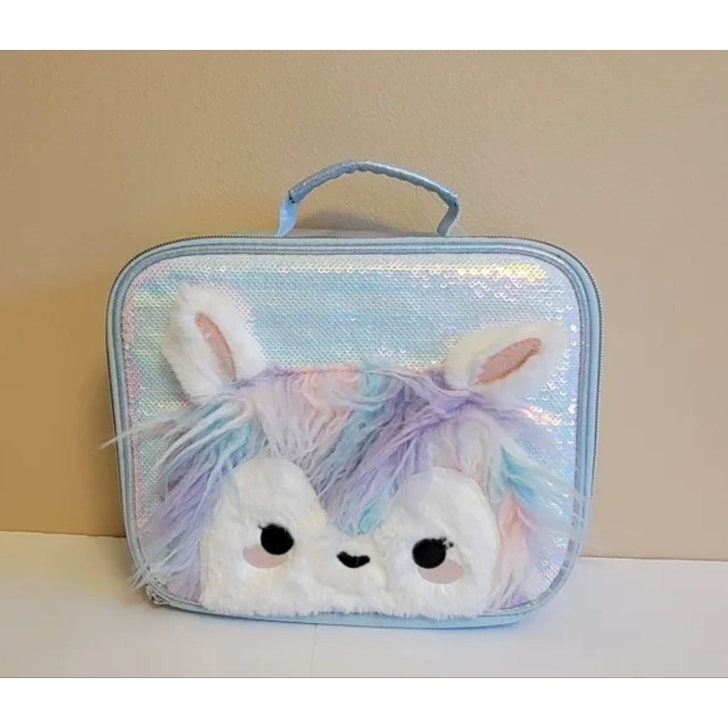 

Justice Original Import Girls Pastel Llama Pencil Case and Lunchbox Sparkle Fuzzy Llama