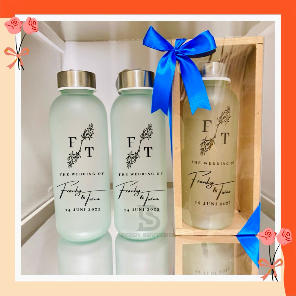 Souvenir Tumbler Kaca Doff Custom Nama/Logo Kemas Box Premium