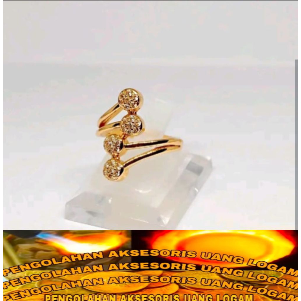 Cincin wanita motif Permata menawan Bahan koin logam Ori Lapis Emas 24k Anti Luntur karat