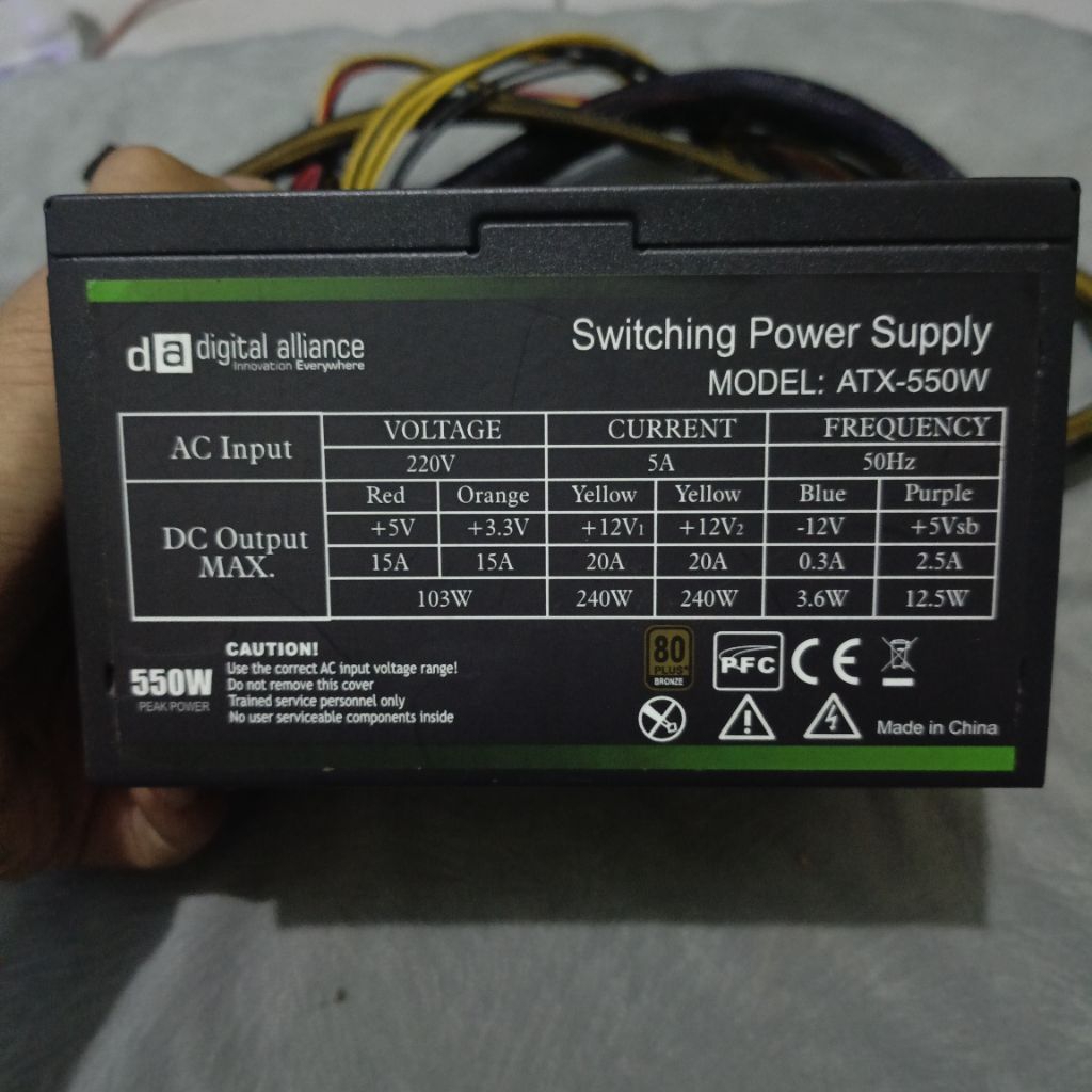 Powet Supply ATX 550W Digital Alliance 80 Plus Bronze, Bonus Fan Processor Fujikura Intel + DVD Driv