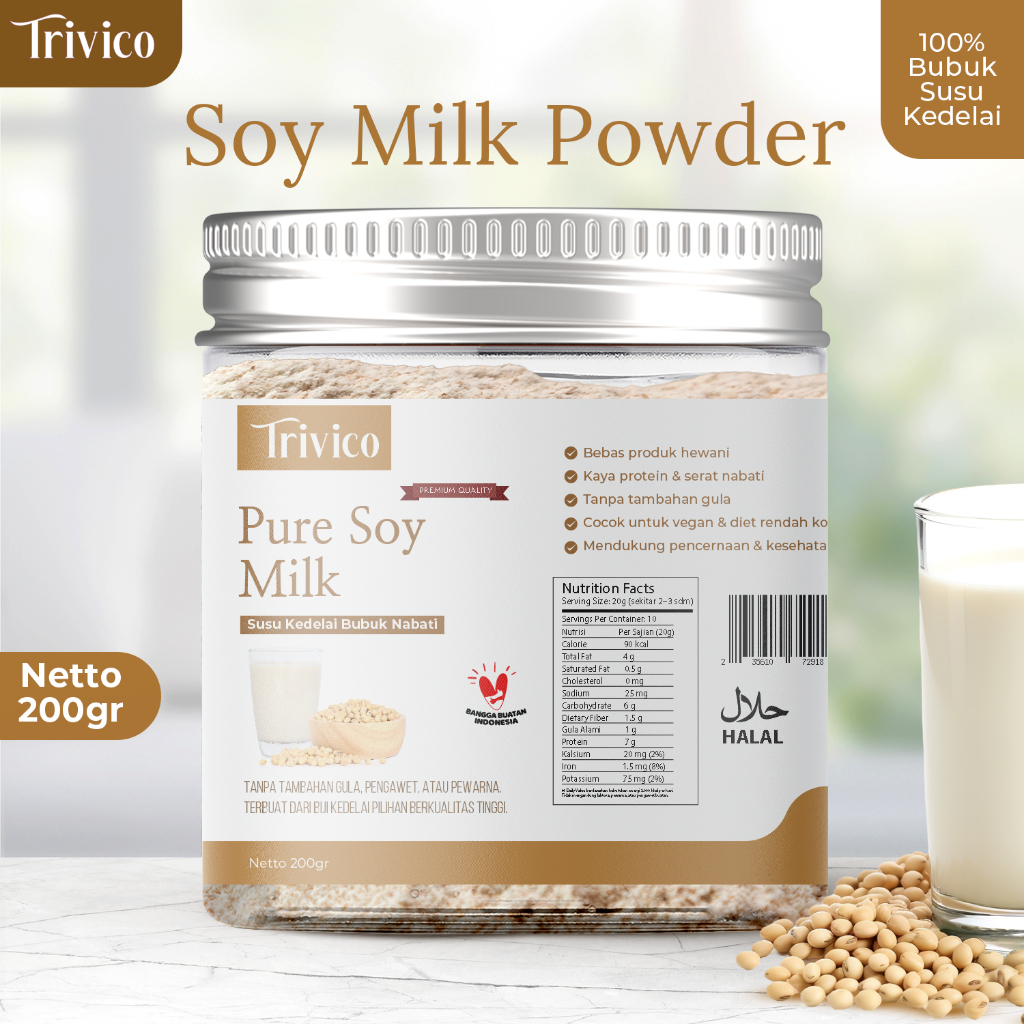 

TRIVICO Susu Kedelai Bubuk Soy Milk Powder Kedele Bubuk Alami Tanpa Gula Tambahan 200gr