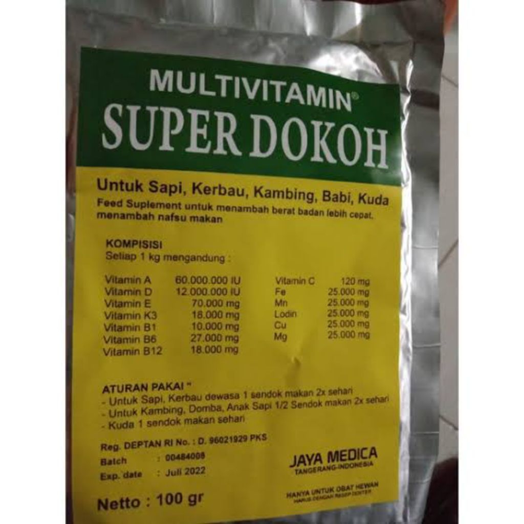 SUPER DOKOH multivitamin untuk ternak dan menambah nafsu makan ternak ( harga untuk 1 bungkus )