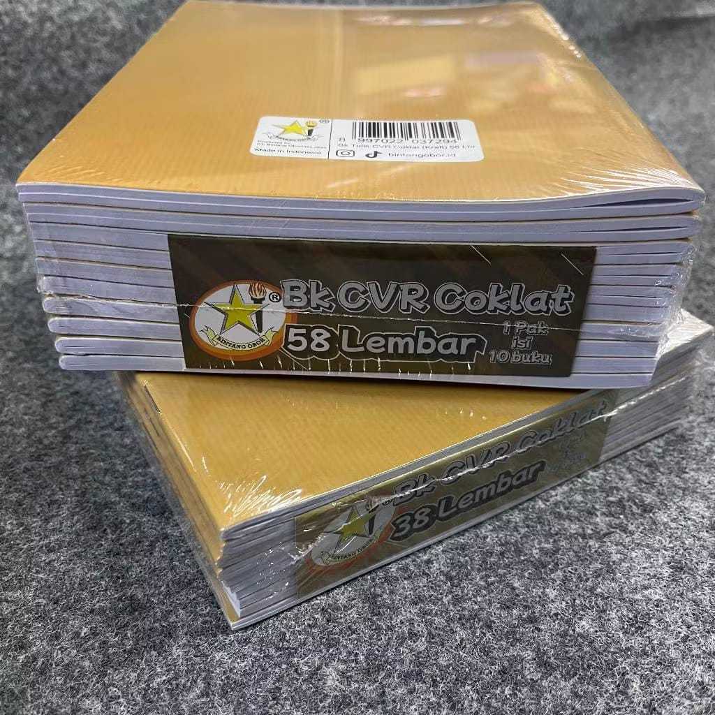 

PROMO!!BUKU TULIS KWARTO CVR COKLAT BINTANG OBOR 58 LBR GROSIR (1 PACK ISI 10 BUKU)