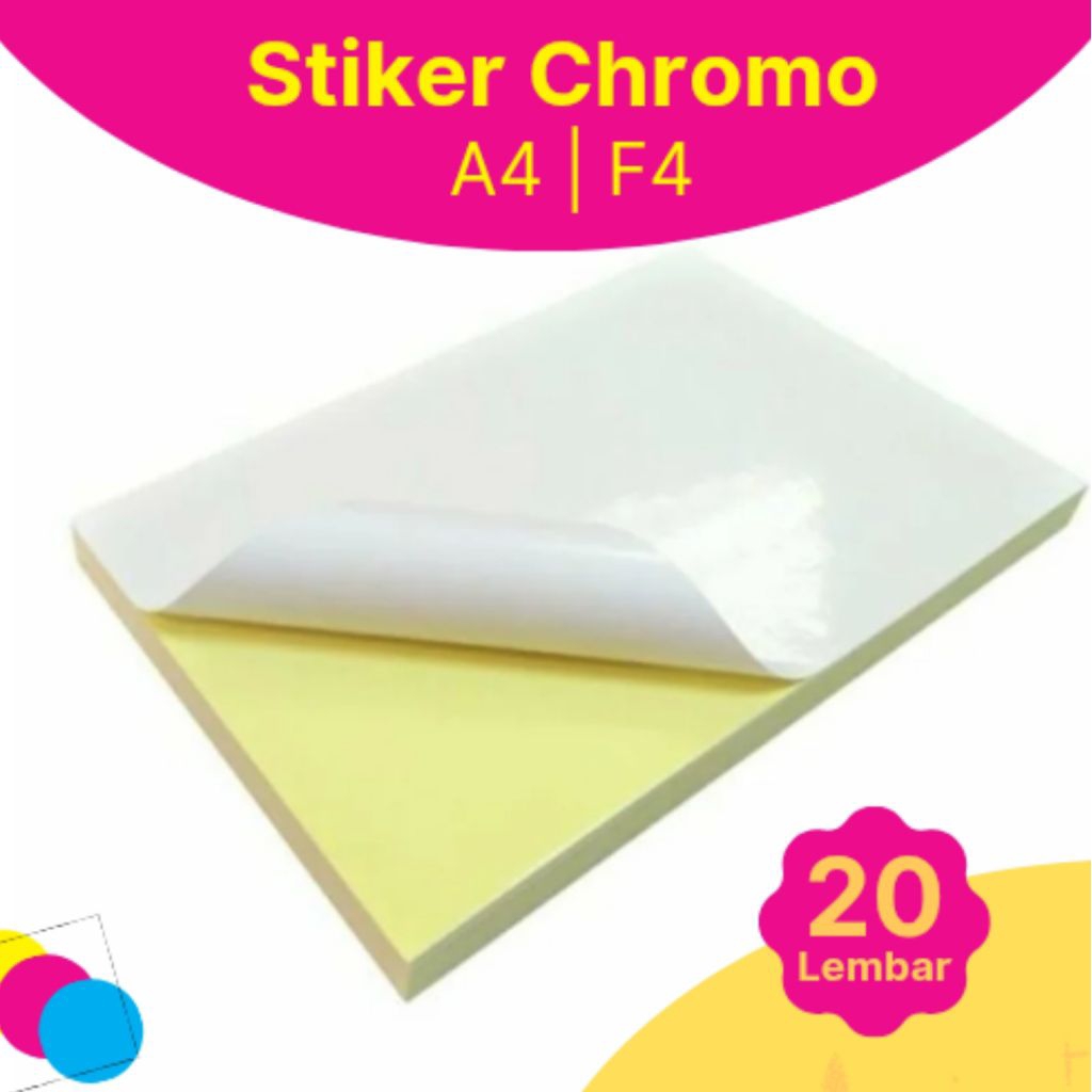 

Kertas Stiker Chromo Glossy A4 F4 isi 20 lembar / Sticker Label Chromo
