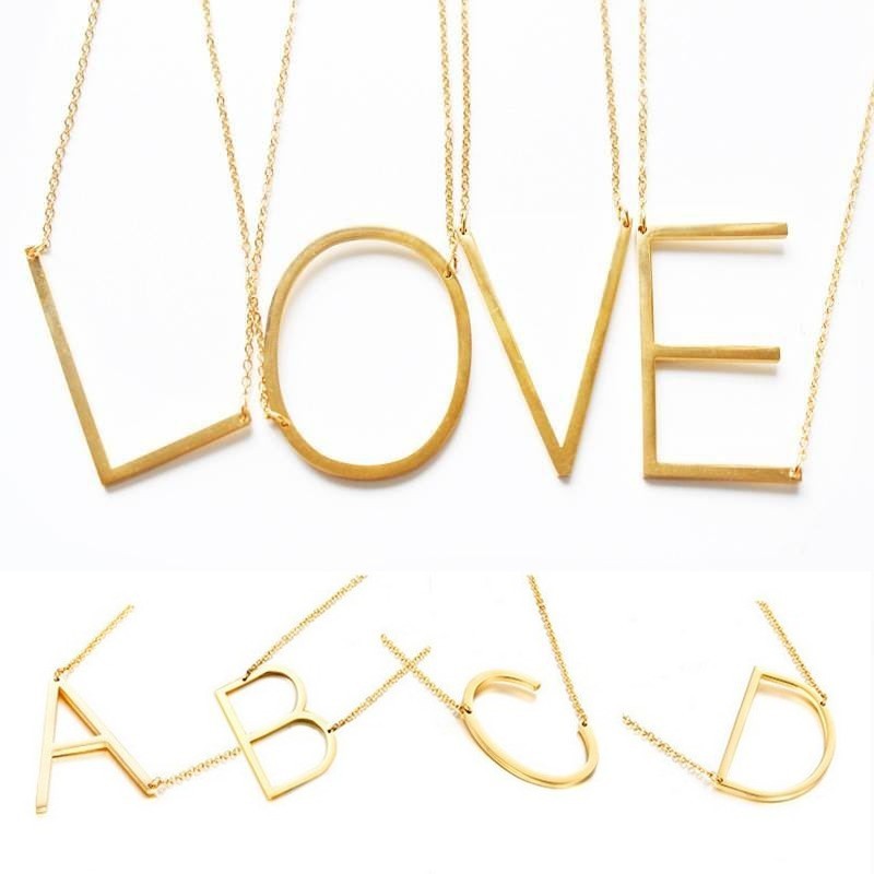 Kalung Huruf Titanium Abjad Anti Karat Lapis Emas