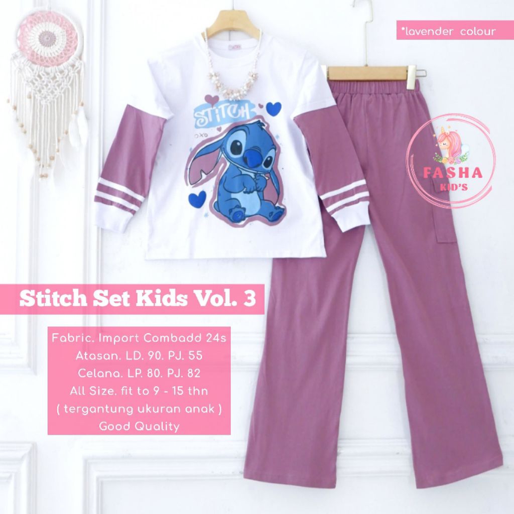 Fasha Kids - Stitch Set Anak Remaja Set Regleng Anak Ld 90 cm