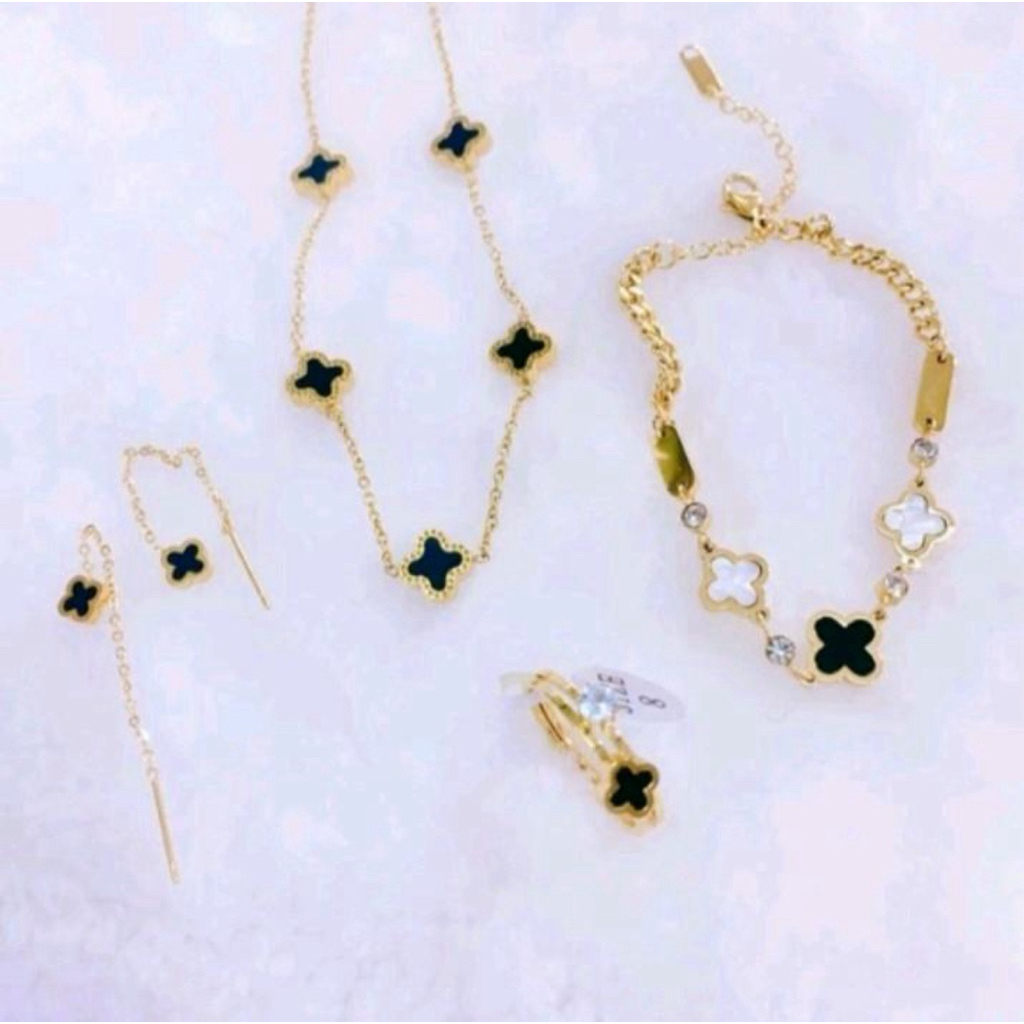 DEGANKALI - SET PERHIASAN TITANIUM 4 PCS KALUNG, GELANG, ANTING, CINCIN FASHION ANTI KARAT