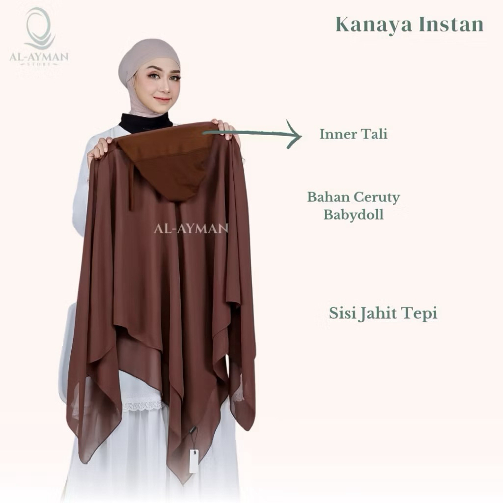 Al-ayman - KANAYA 150x150 Hijab Segi Empat Instan Inner Jilbab Instan Jumbo Ceruty Kerudung Syari