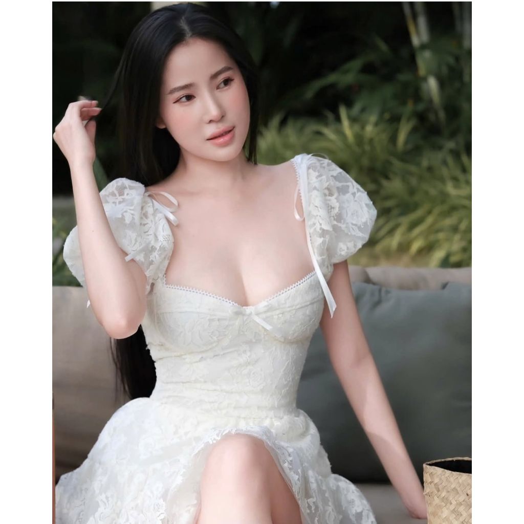 DRESS MINI PUTIH WANITA SQUARE NECK LENGAN PENDEK GAYA PESTA/DRESS PUTIH MINI WANITA IMPORT ELEGAN P