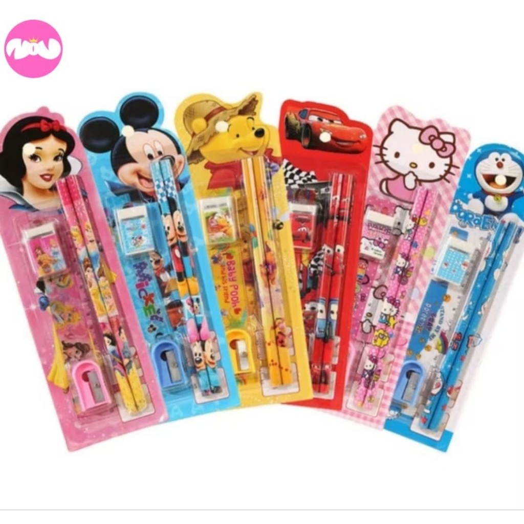 

Stationery Set 5 In 1 Alat Tulis Paket Anak Sekolah Penghapus Penggaris Pensil Serutan Karakter Lucu Alat Menulis Belajar ❤️