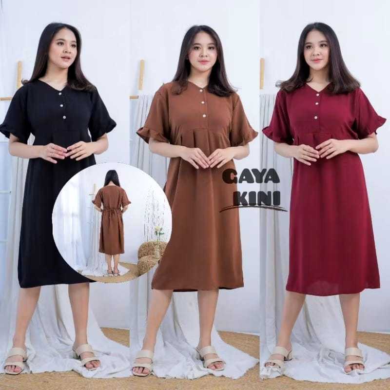 Hana Inara Dress - Midi Dress Crinkle Airflow Busui Casual Wanita / Daster Crinkle Airflow Premium