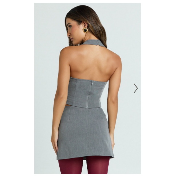 TANKTOP HALTER ABU WANITA MODEL PITA GAYA ELEGAN SEXY PREMIUM/TANKTOP HALTER WANITA ABU MODEL PITAL 