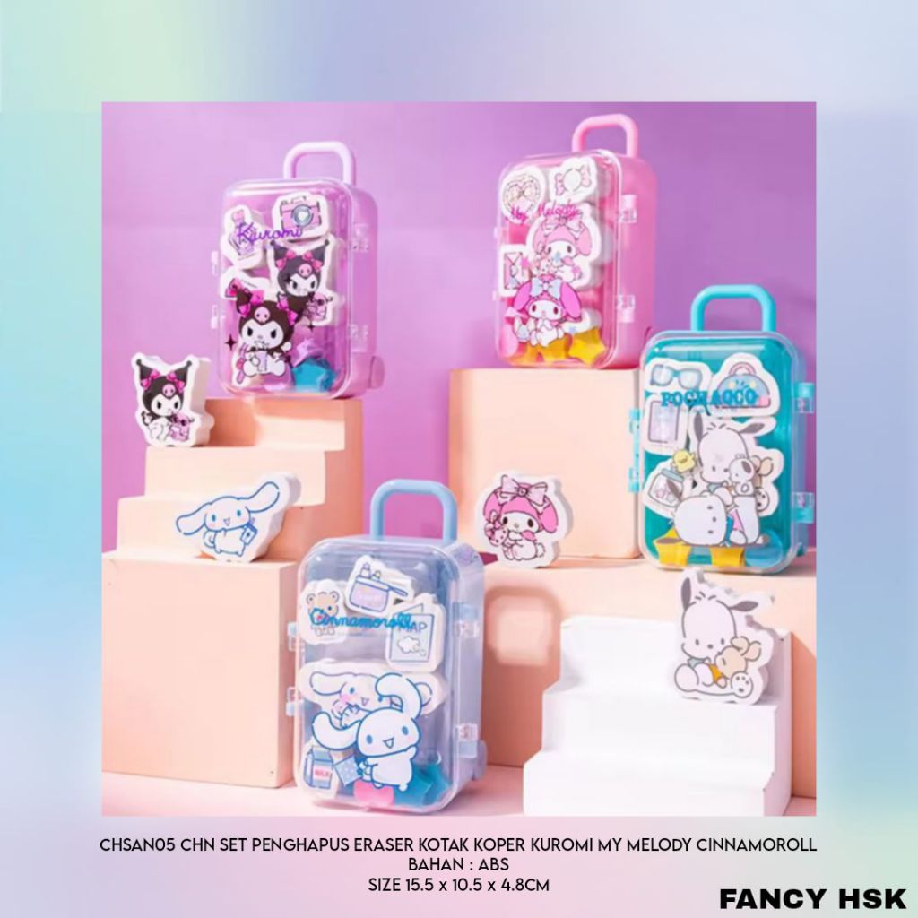 

CHN SET PENGHAPUS ERASER KOTAK KOPER KUROMI MY MELODY CINNAMOROLL CHSAN05