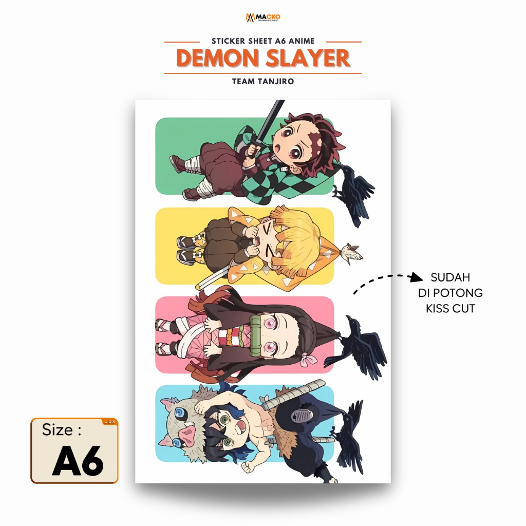 

Sticker Sheet A6 Anime Demon Slayer Team Tanjiro | Polyposter Glossy | Tebal Anti Air Cutting Rapi