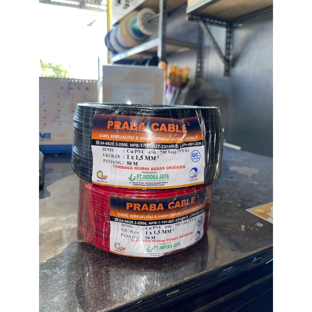 kabel listrik NYA 1 x 1.5mm praba roll 50 meter