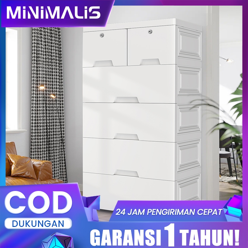 Minimalis Lemari pakaian plastik tertutup susun Lemari plastik putih polos multifungsi Lemari