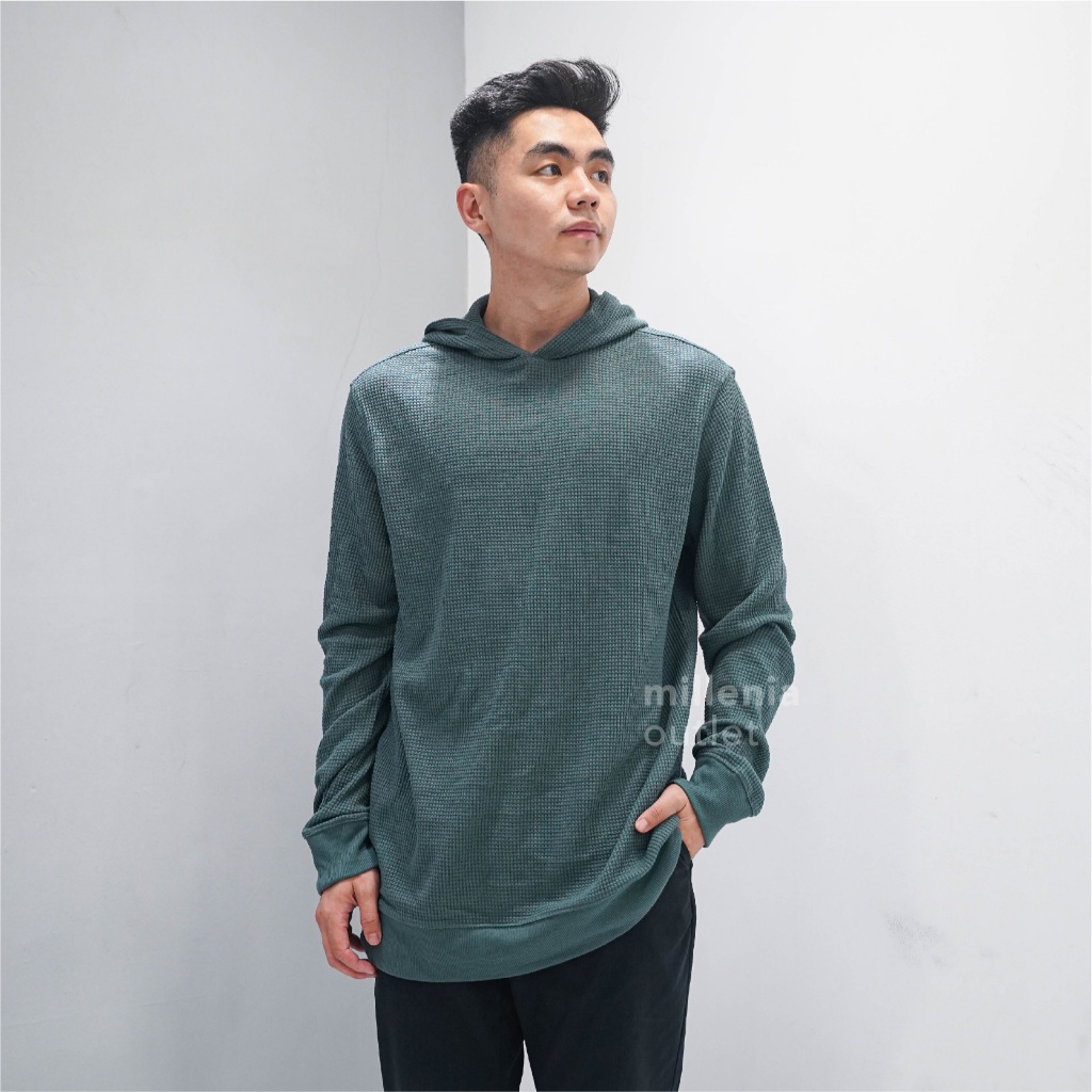 MO Sweater Pria Tekstur Waffle Knit - Men Waffle Knit Pullover Hoodie