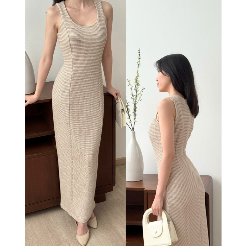 Kadaka D-0262 Tweed Sleeveless Maxi Dress | Dress Panjang Wanita Tweed