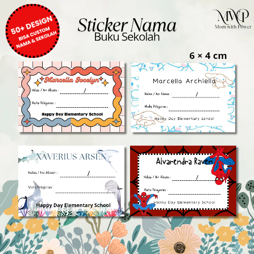 

(3) (COD) Ukuran 6x4 Custom Sticker Label Nama Anak untuk Buku Sekolah isi 55 pcs - Sticker Nama Anak - Label Nama Anak TK SD - Waterproof / Tahan Air Tidak Mudah Luntur - Desain Lucu, Unik Aesthetic