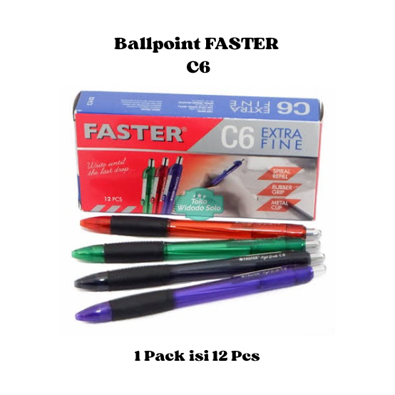 

Pulpen Faster C6 Hitam Bolpoin Ballpoint Extra Fine - 1 Pack Isi 12 Buah / Bulpoin Faster 1 Pack