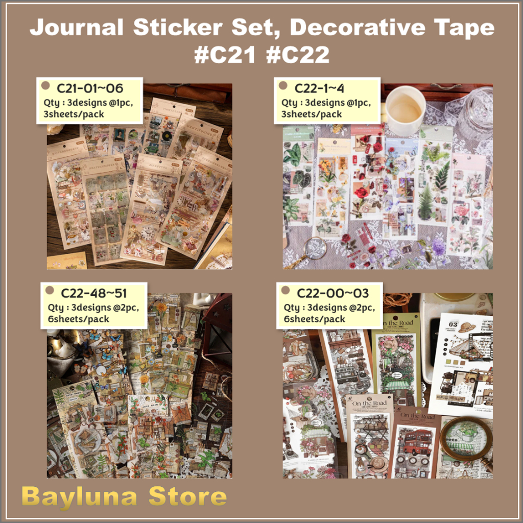

BYL Journal Sticker Set DIY Journal Stickers Washi Sticker Paper Scrapbooking Material Scrapbook Kit #C21 #C22