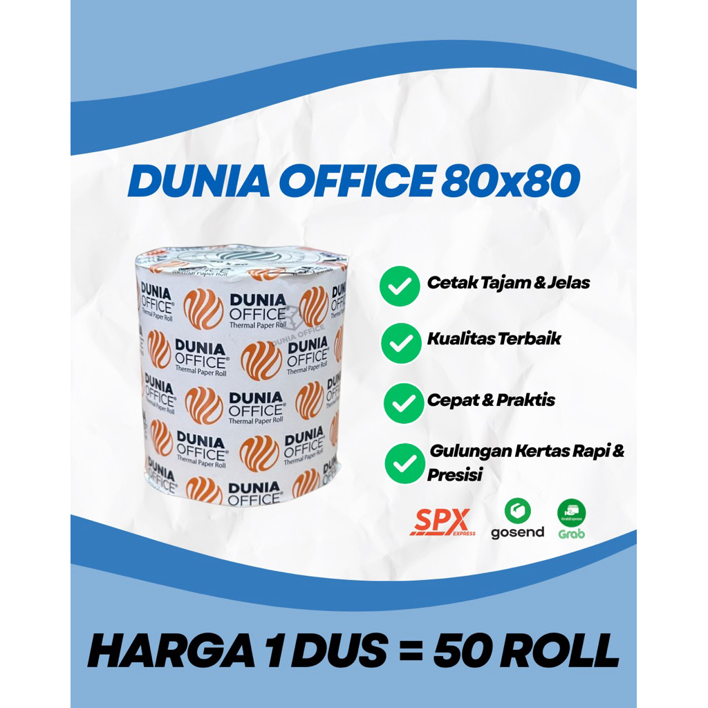 

Kertas Thermal 80 x 80 Register Paper Roll Struk Kasir Merk Dunia Office / 1 DUS