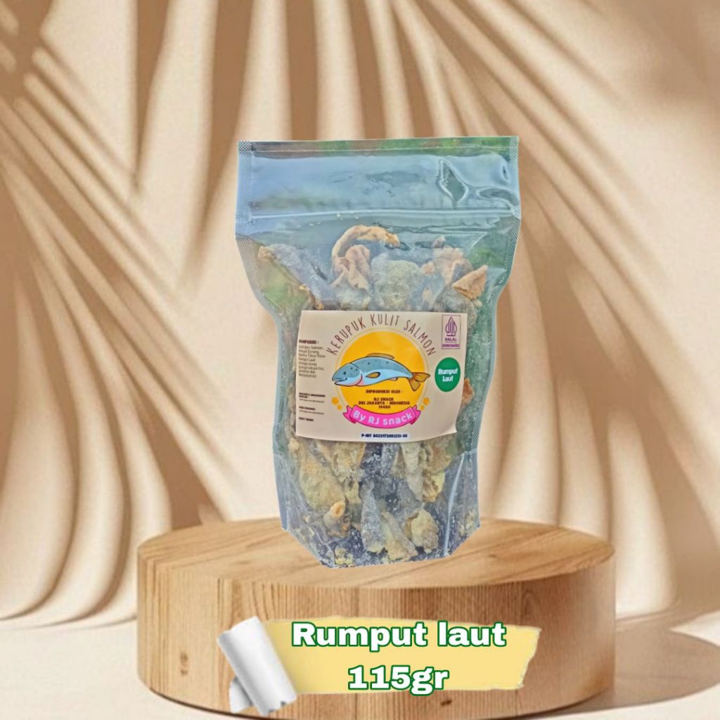 

Fish Skin Chips Salmon Rasa Rumput Laut Kemasan Pouch 115gr Cemilan enak dan sehat Kulit ikan salmon