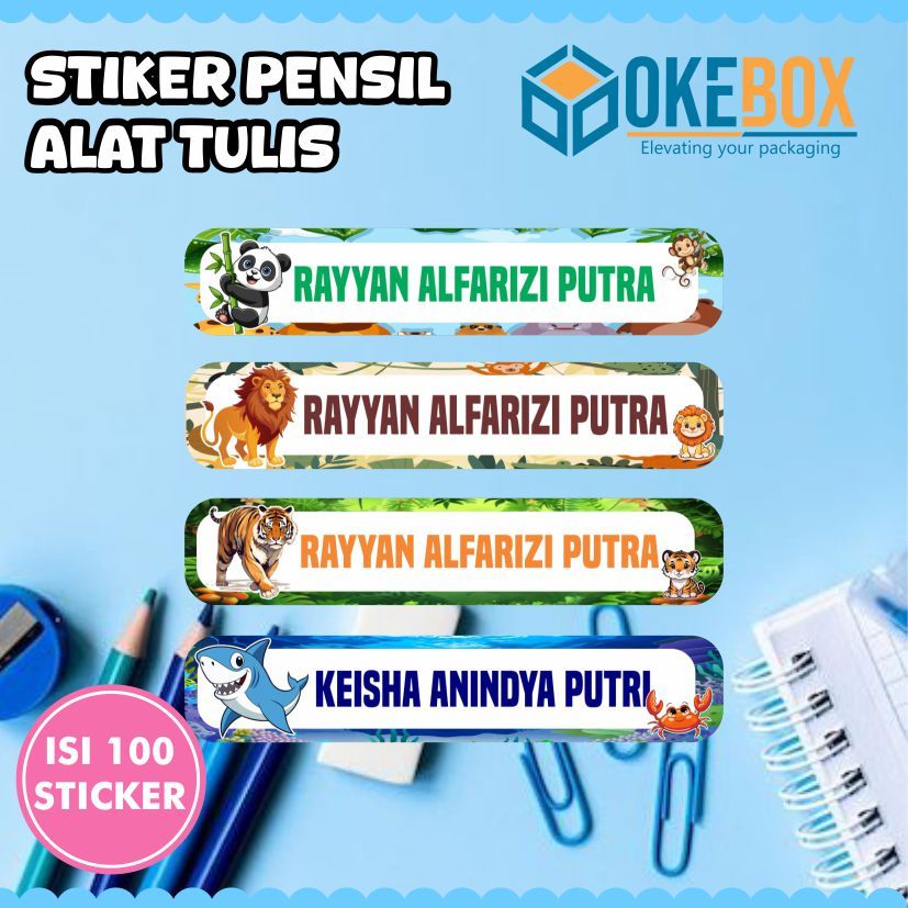 

100 PCS Sticker Stiker nama alat tulis custom waterproof untuk barang stiker atk2