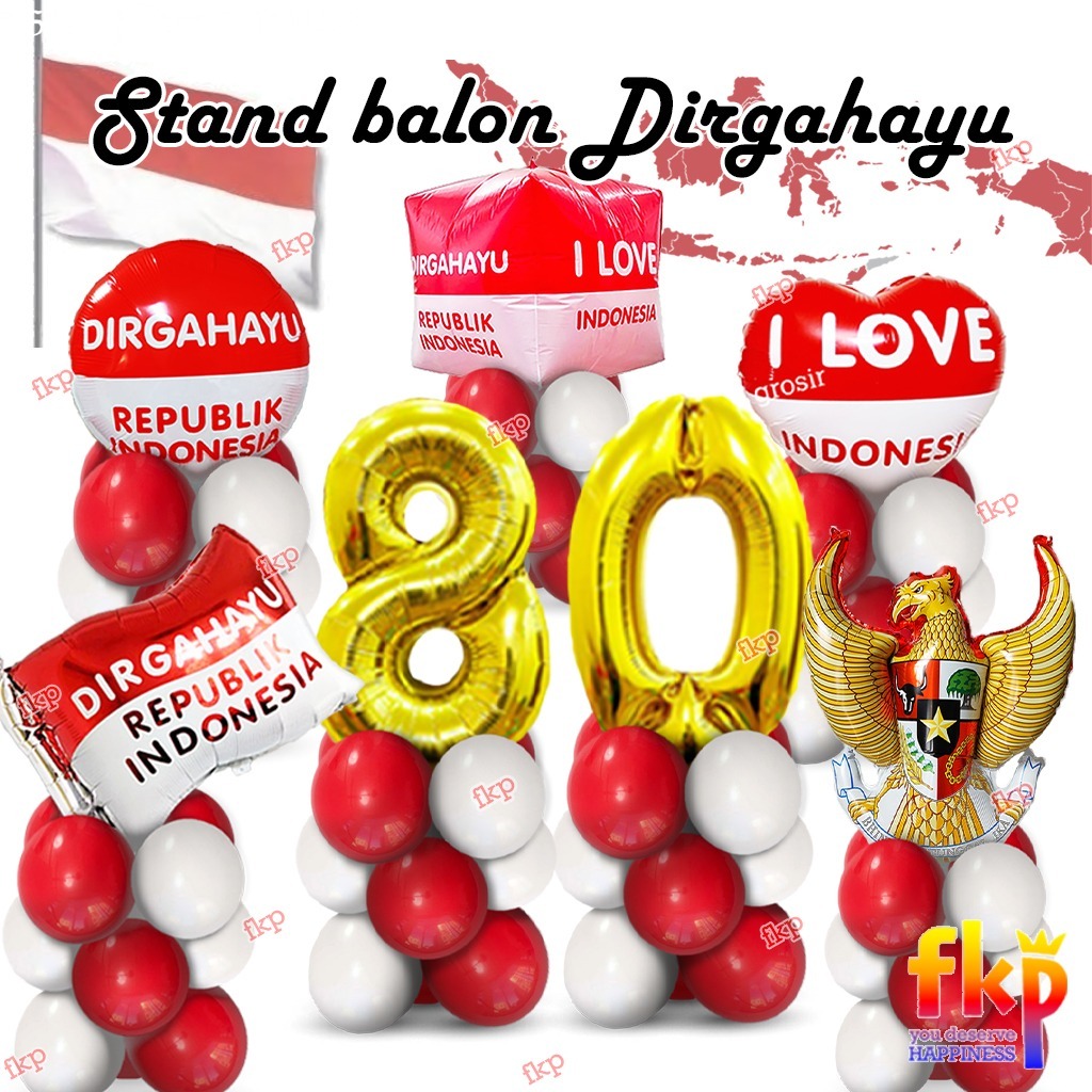 FUN KIDS PARTY Stand Balon Dirgahayu RI / Paket Balon Berdiri Agustusan / HUT RI / Dekorasi Agustusa
