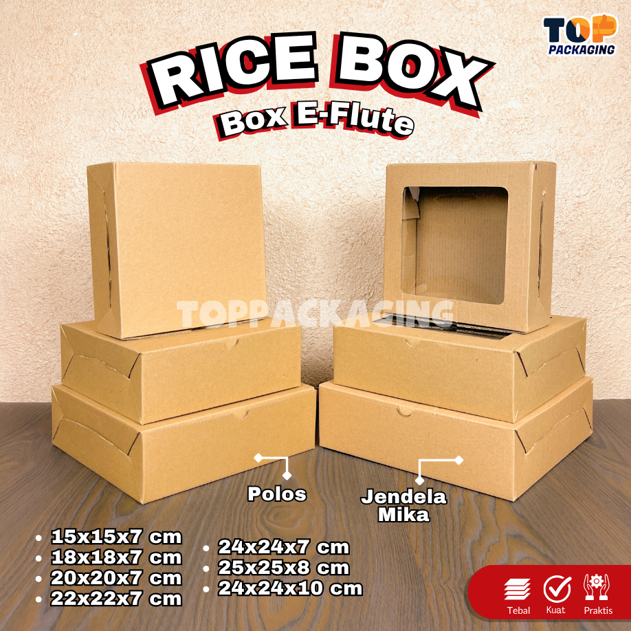 

E-Flute Rice Box Window Polos Kardus Packaging Kotak Nasi Bingkisan Hampers 15 18 20 22 24 25 cm