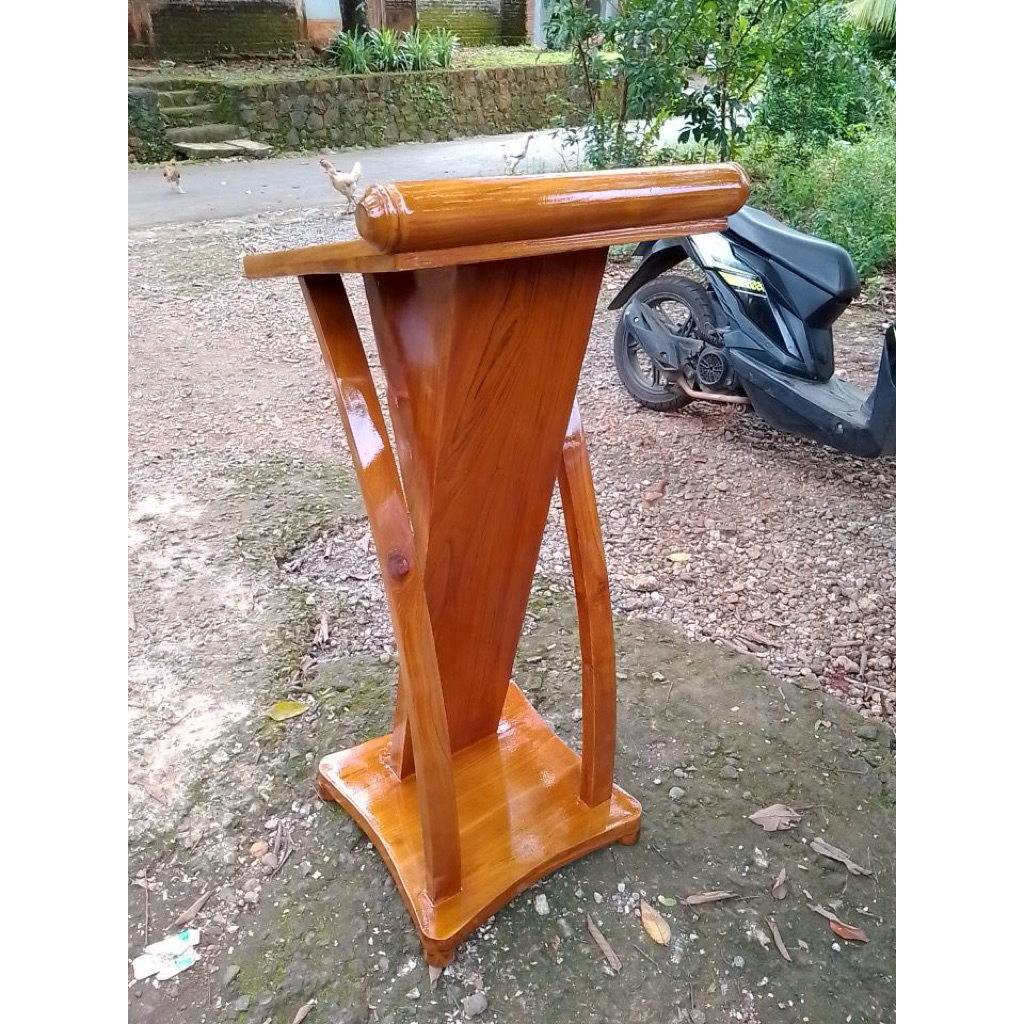 podium minimalis, podium minimalis kayu jati, podium ceramah kayu jati, mimbar podium ceramah, podiu