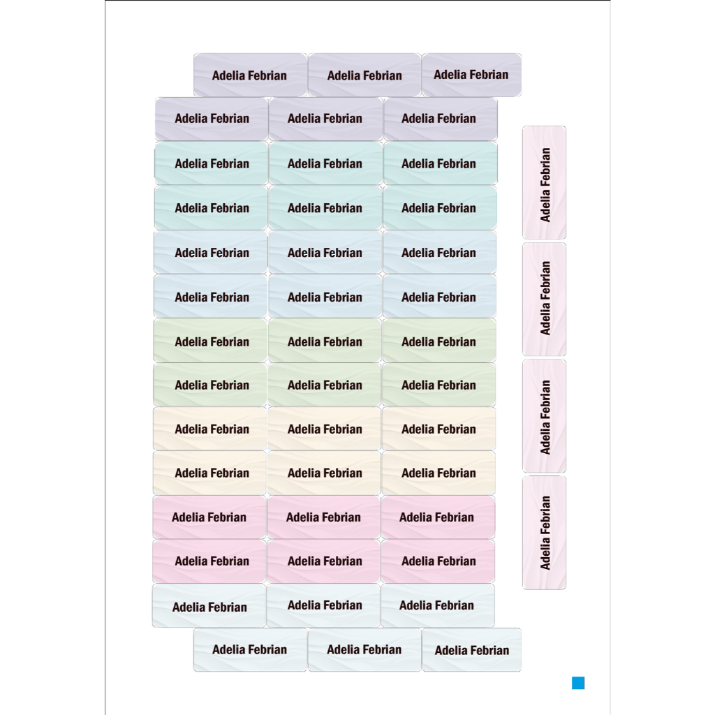 

Stiker Nama Anak Custom Lucu Tahan Air – 46 pcs. Label Sekolah TK SD SMP SMA KANTOR Banyak Motif Lucu & Warna, ukuran label 4.5cm x 1.6cm