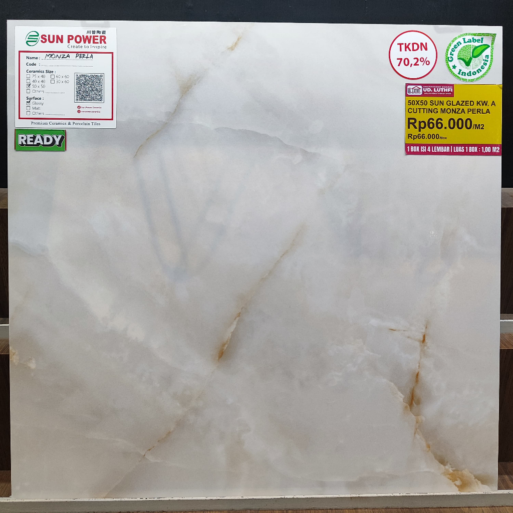 Keramik Lantai Halus 50x50 Sun Power Sun Glazed Monza Perla  - Keramik Nat Cutting Jepara