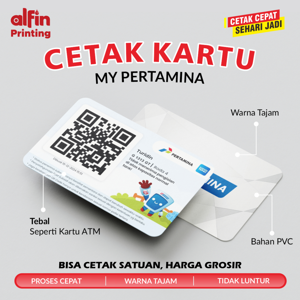 

Cetak Kartu My Pertamina / Cetak Kartu Solar / Pertalite Satuan Tanpa Minimal Order - Langsung Jadi