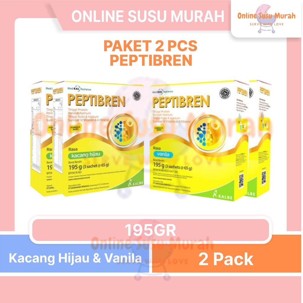 

PEPTIBREN PAKET 2 KOTAK VANILA DAN KACANG HIJAU 195 GR SUSU DEWASA 195GR SSKD