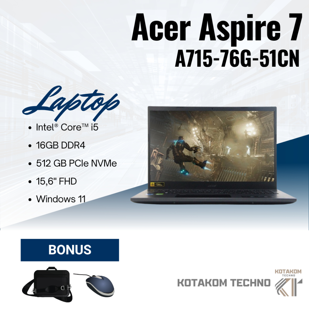 LAPTOP Acer Aspire 7 A715-76G-51CN / Intel Core i5-12450H / NVIDIA GTX 1650 / RAM 16GB / SSD 512GB