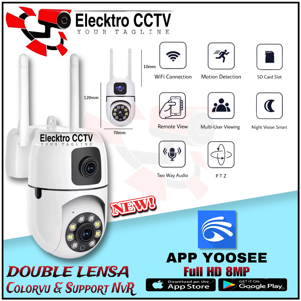 IP Kamera Yoosee 8MP Cctv Wifi Double Lensa Camera Wireless Yoosee Double Camera