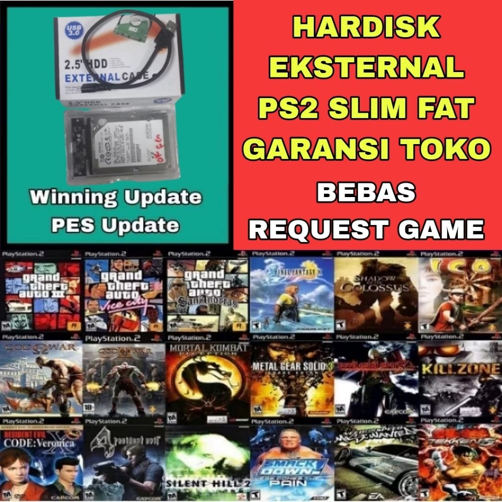 HARDISK EKSTERNAL PS2 SLIM FAT | PLUG AND PLAY | REQUEST GAME