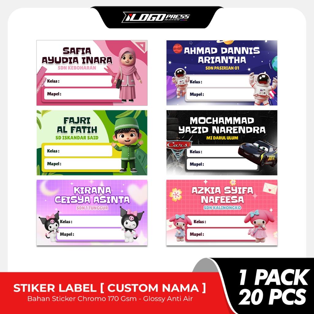 

Stiker Label Buku Pelajaran Custom Nama Dan Sekolah Bahan Glossy Anti Air - Karakter Anak 3D