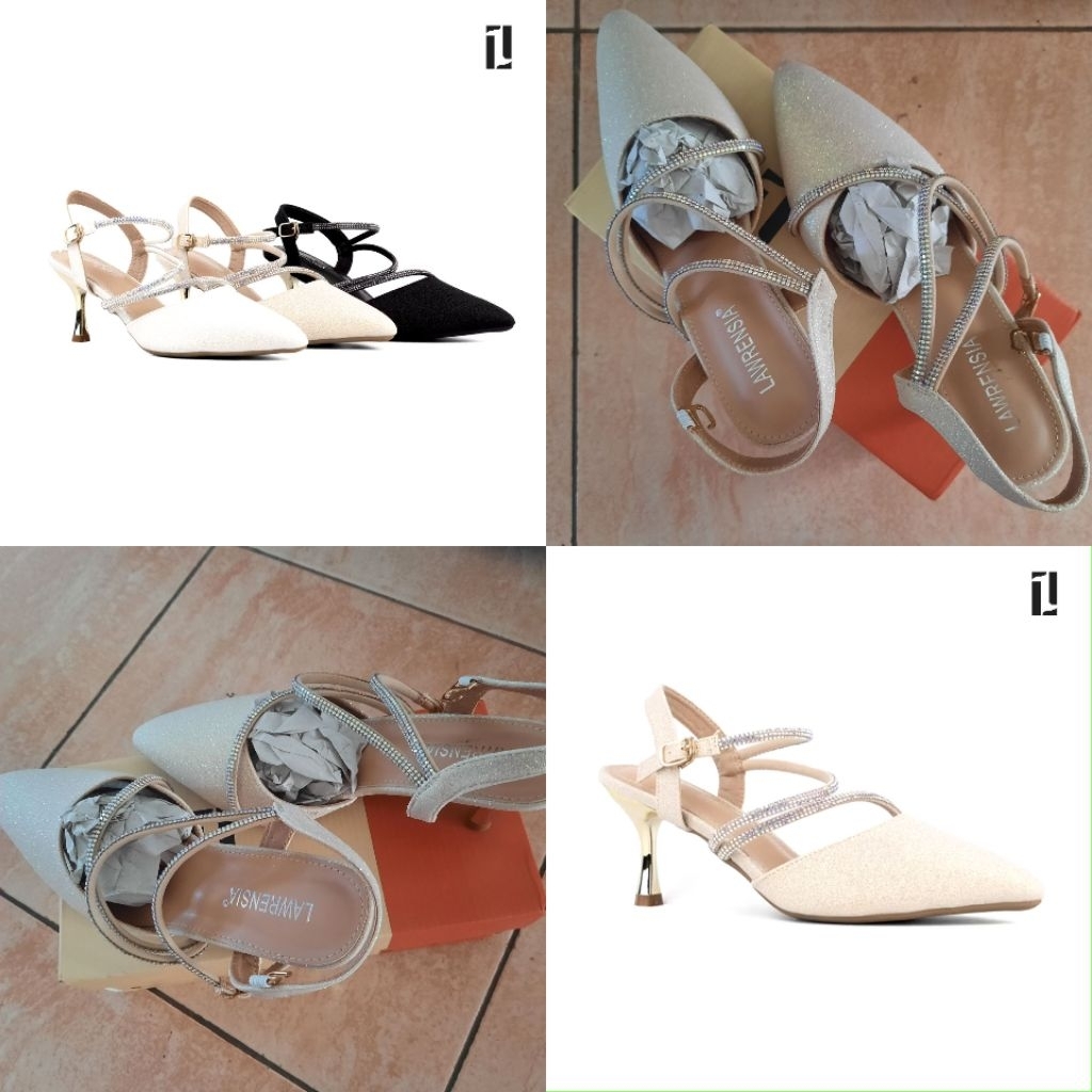 Preloved Heels Lawrensia Richelle - Heels Pesta Ankle Strap Glitter - 7,5cm - LX516-10