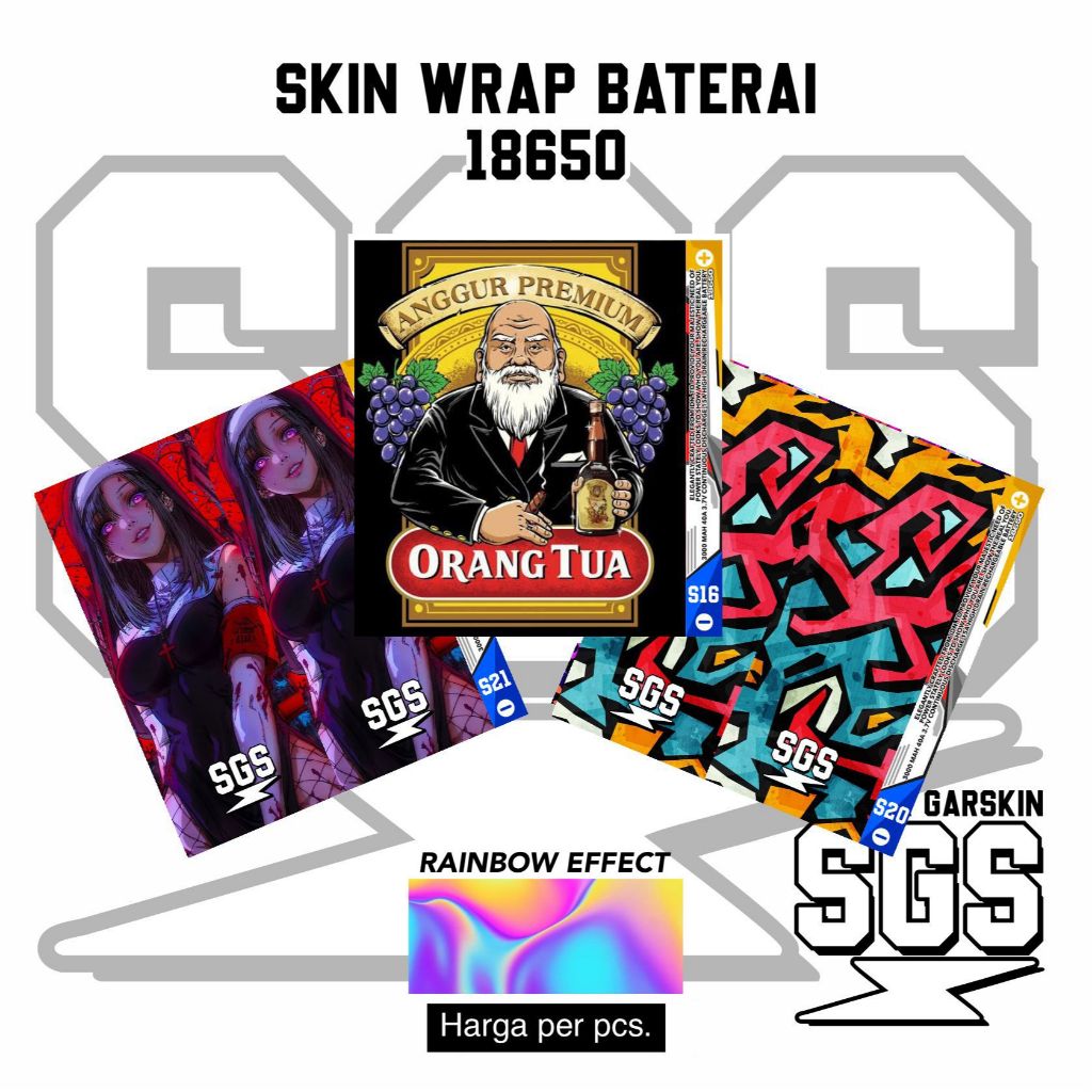 

SGS Sticker Skin Wrap Garskin Baterai 18650 Motif Rainbow