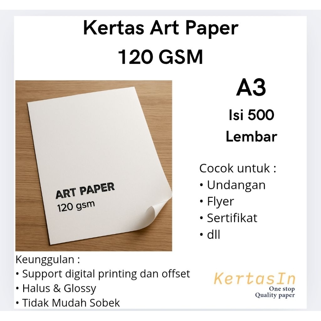 

Kertas Art Paper 120 GSM A3 Isi 500 Lembar / 1 Rim – Halus & Putih Cocok untuk Cetak Brosur, Poster, Katalog