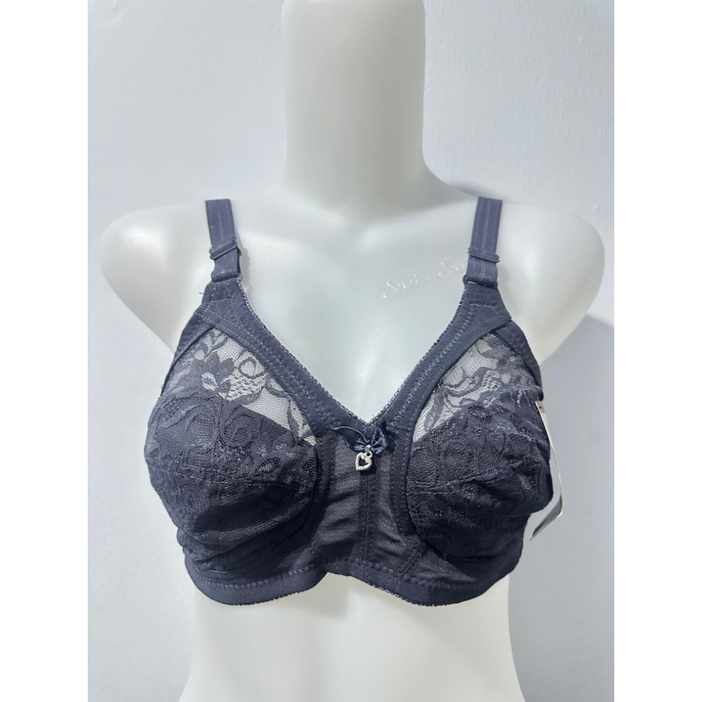BRA WANITA DEWASA BRUKAT GUINI 404 WARNA ABU-ABU TUA(SIZE 38)TANPA KAWAT & BUSA