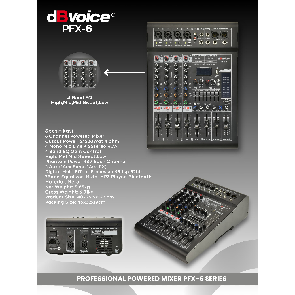 PFX-6 POWER MIXER 6 CHANNEL DBVOICE ORIGINAL / POWER MIXER 6 CHANNEL / PFX6 DBVOICE