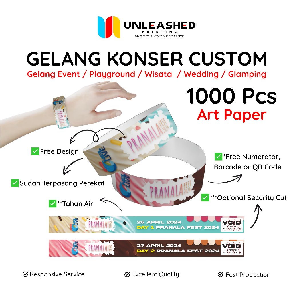 

1000 Pcs Gelang Konser Custom | Gelang Event / Playground / Wisata / Wedding / Glamping | Custom Wristband