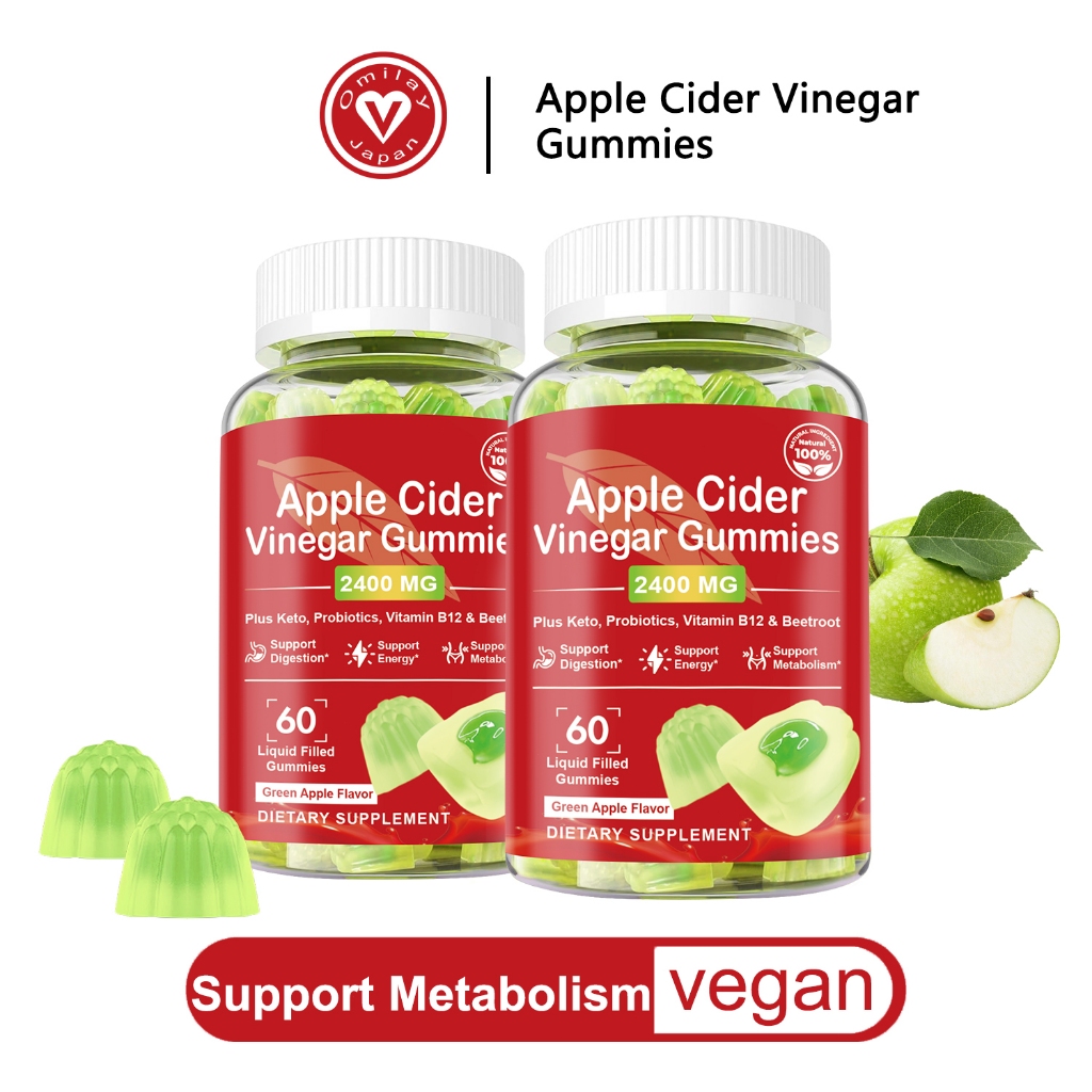 Omilay Organic Apple Cider Vinegar Gummy Suplemen Diet Detox for Slimming Vegan 60 ACV Gummies