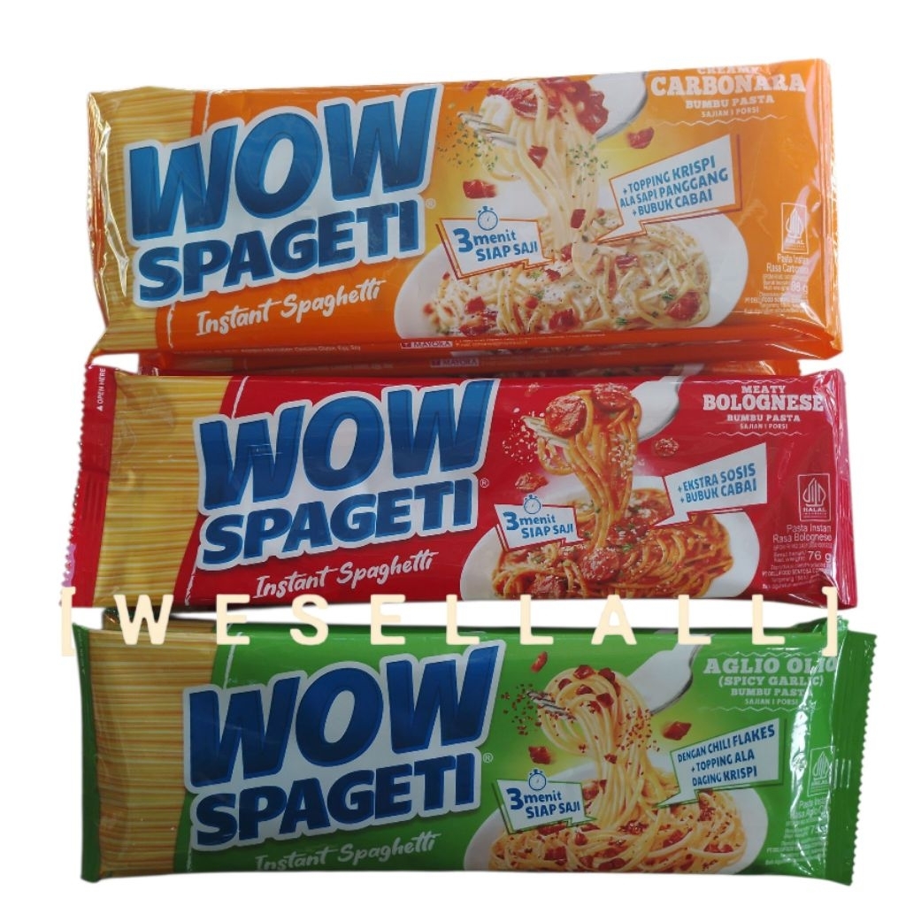 

Wow Spageti Instant Spaghetti PER RENCENG Isi 5 bungkus @ 75 gr-88 gr | 0017SPA
