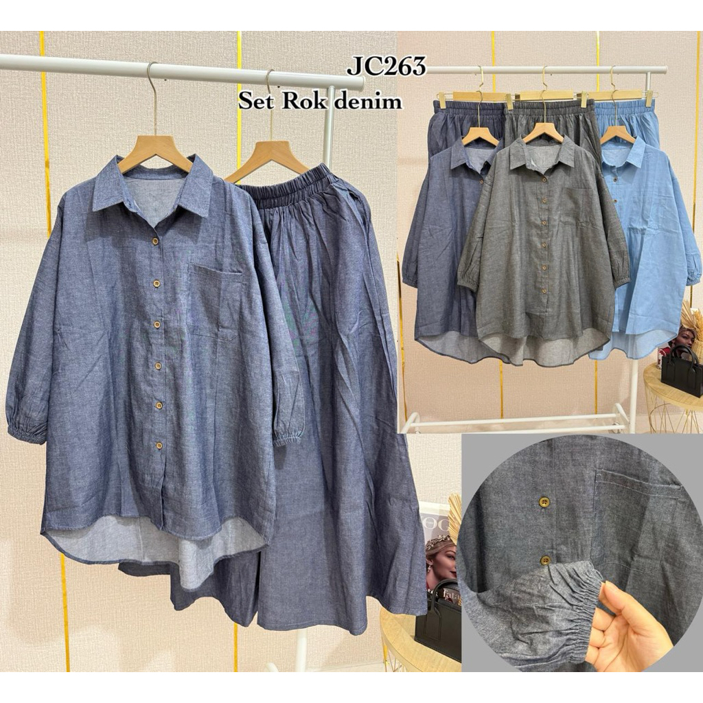 NONACELLINE || Set Rok Denim Jumbo || Setelan Rok jumbo wanita denim