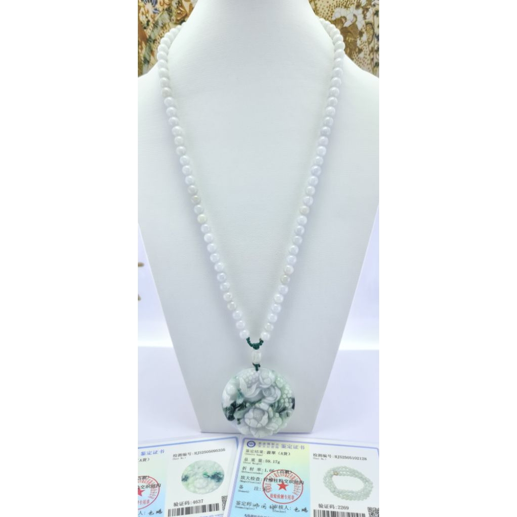 Giok Asli Grade A Bersertifikat Kalung Liontin ukir bunga peony DIY